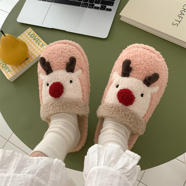Cute Animal Slipper For Women Girls Fashion Kawaii Fluffy Winter Warm Slippers Woman Cartoon Milk Cow House Slippers Funny Shoes