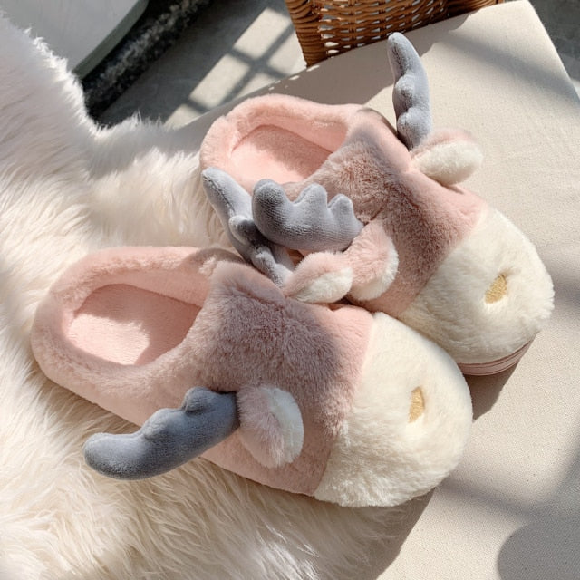Cute Animal Slipper For Women Girls Fashion Kawaii Fluffy Winter Warm Slippers Woman Cartoon Milk Cow House Slippers Funny Shoes