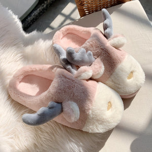 Cute Animal Slipper For Women Girls Fashion Kawaii Fluffy Winter Warm Slippers Woman Cartoon Milk Cow House Slippers Funny Shoes