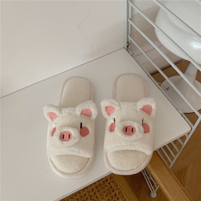 Cute Animal Slipper For Women Girls Fashion Kawaii Fluffy Winter Warm Slippers Woman Cartoon Milk Cow House Slippers Funny Shoes