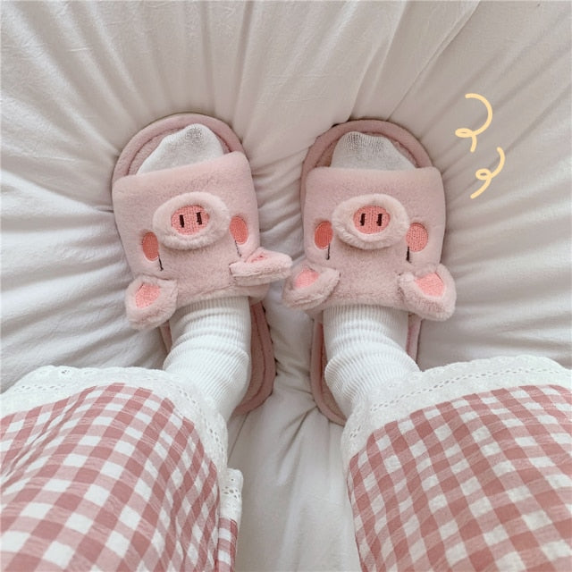 Cute Animal Slipper For Women Girls Fashion Kawaii Fluffy Winter Warm Slippers Woman Cartoon Milk Cow House Slippers Funny Shoes