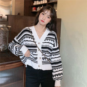 New Women Girl Fall Winter Cardigans Full Sleeve Knitted Sweaters V Neck Basic Knitwear Rainbow Jacket Loose Cardigans Tops