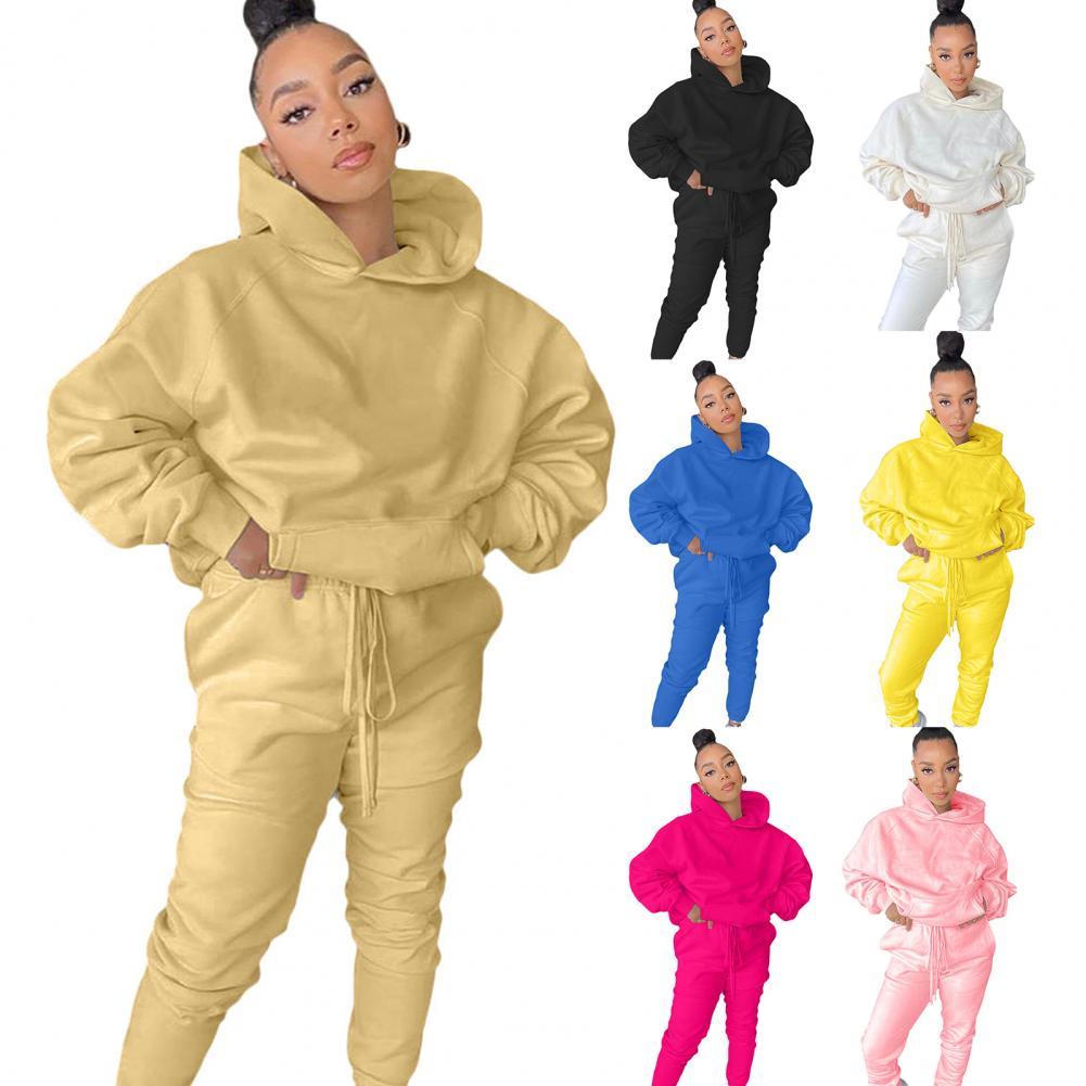 Sports Wear Hoodie Tracksuit Suit Fleece Hoodie + Jogging Pants Multi-color Warm Flexible 2 Piece Outfits For Fall Sweat Suit