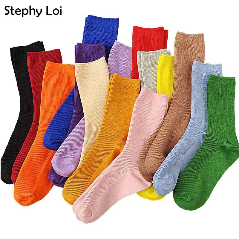 New  Color Harajuku Retro Women Lady Cotton Loose Socks Winter In Tube Korean Purple Blue Yellow Pink Designer Christmas Cute