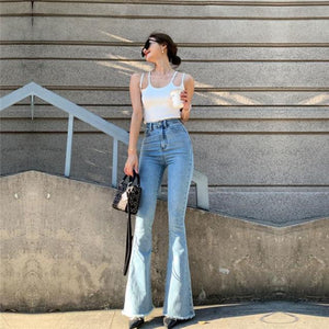 Women's Streetwear High Waist Micro Flared Jeans Female New Spring Summer Slim Long Denim Long Pants For Women