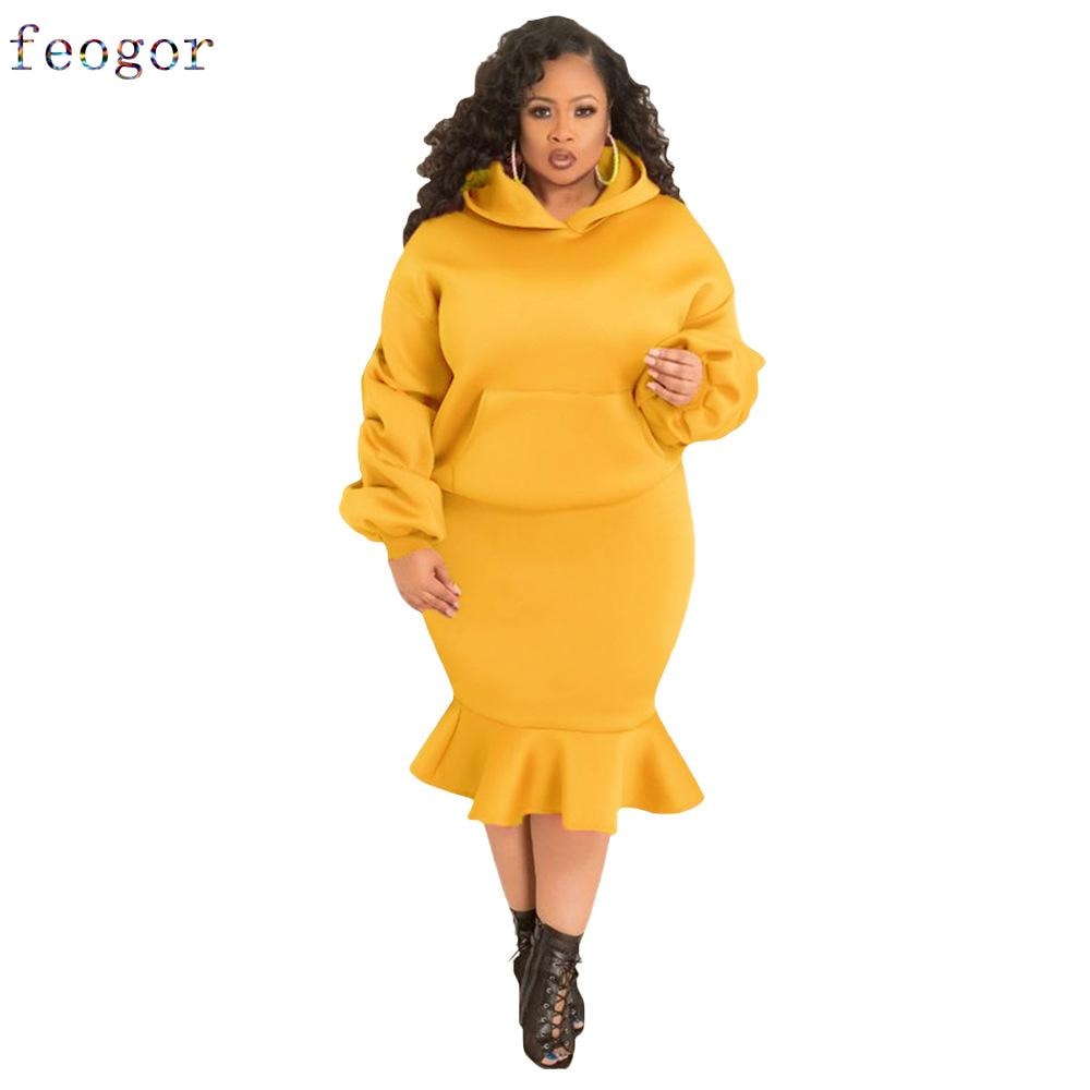 Women Clothing Sets Plus Size 2021 New Fall Winter Hooded Long Sleeve Fashion Loose Casual Sports Sweater Suit Female Skirt Suit