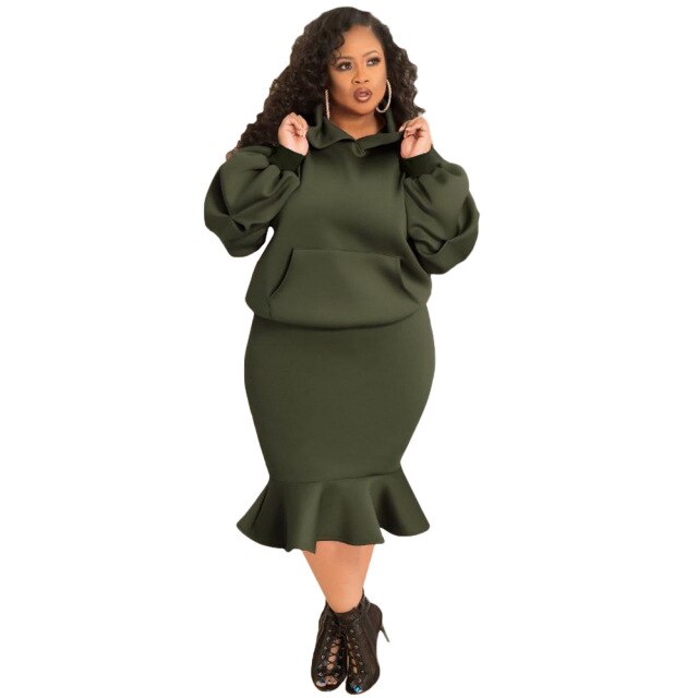 Women Clothing Sets Plus Size 2021 New Fall Winter Hooded Long Sleeve Fashion Loose Casual Sports Sweater Suit Female Skirt Suit