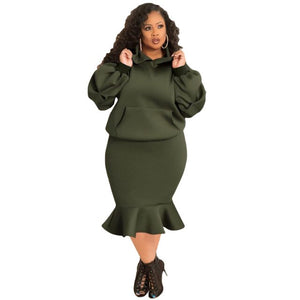 Women Clothing Sets Plus Size 2021 New Fall Winter Hooded Long Sleeve Fashion Loose Casual Sports Sweater Suit Female Skirt Suit