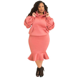 Women Clothing Sets Plus Size 2021 New Fall Winter Hooded Long Sleeve Fashion Loose Casual Sports Sweater Suit Female Skirt Suit