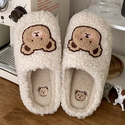 Cute Animal Slipper For Women Girls Fashion Kawaii Fluffy Winter Warm Slippers Woman Cartoon Milk Cow House Slippers Funny Shoes