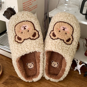Cute Animal Slipper For Women Girls Fashion Kawaii Fluffy Winter Warm Slippers Woman Cartoon Milk Cow House Slippers Funny Shoes