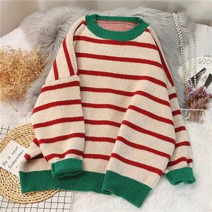 EBAIHUI Striped Sweater Women Casual Loose Pullover O-neck All-match Knitted Top Jumper Fall Long Sleeve Chic Knit Sweaters