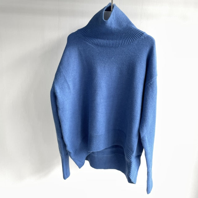 Toppies 2021 Winter Thick Warm Sweater Turtleneck Oversize Pullovers Jumper Female Knitted Tops Irregular Hem Clothing