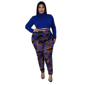 Plus Size Women Two Piece Set 5XL Fall Winter Clothes Solid Bandage Tops Tie Dye Pants Tracksuit Outfits Wholesale Dropshipping