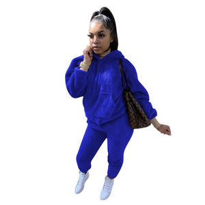 ANJAMANOR Fleece Warm Cozy 2 Piece Sets Womens Outfits Winter Clothes 2020 Hoodies Jogger Sweat Suits Matching Sets D41-FZ63