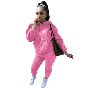 ANJAMANOR Fleece Warm Cozy 2 Piece Sets Womens Outfits Winter Clothes 2020 Hoodies Jogger Sweat Suits Matching Sets D41-FZ63