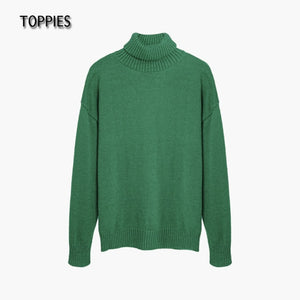 Toppies 2021 Autumn Winter Women's Sweater 15% Wool Green Turtleneck Sweater Knitted Tops Jumper Korean Clothes