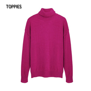 Toppies 2021 Autumn Winter Women's Sweater 15% Wool Green Turtleneck Sweater Knitted Tops Jumper Korean Clothes