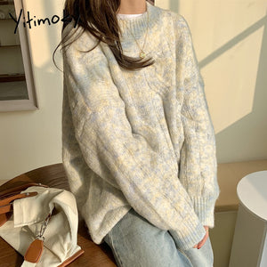 Yitimoky Winter Sweaters for Women Beige O-Neck Pullovers Plus Size Thick Knitted Long Sleeve Clothes Korean 2021 Fall Loose Top