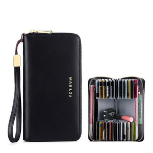 100% Genuine Leather Wallets Women's Clutch Long Zipper Multi-function Credit Card ID Holder Bag Wallet RFID Blocking Men Purse