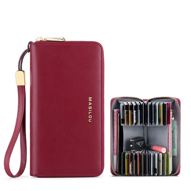 100% Genuine Leather Wallets Women's Clutch Long Zipper Multi-function Credit Card ID Holder Bag Wallet RFID Blocking Men Purse