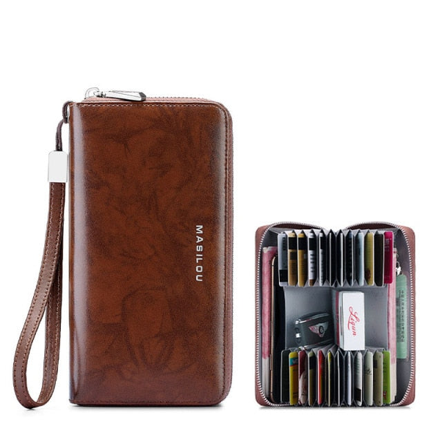 100% Genuine Leather Wallets Women's Clutch Long Zipper Multi-function Credit Card ID Holder Bag Wallet RFID Blocking Men Purse