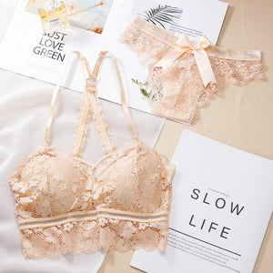 Women's Underwear Set Sexy Beauty Back Bra Lace Push-up Bras and Panty Sets Hollow Embroidery Lingerie Intimates