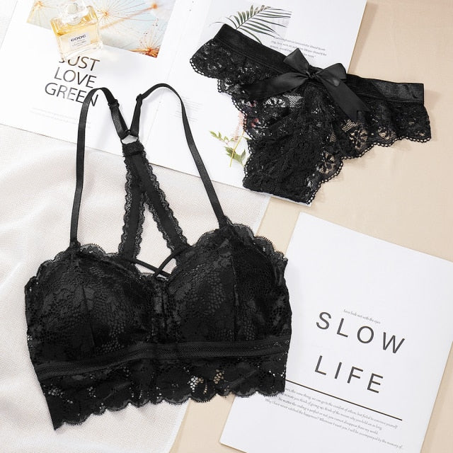 Women's Underwear Set Sexy Beauty Back Bra Lace Push-up Bras and Panty Sets Hollow Embroidery Lingerie Intimates