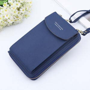 New Women Purses Solid Color Leather Summer Bag Shoulder Strap Mobile Phone Bag Card Holders Wallet Handbag Pockets for Girls