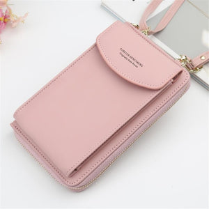 New Women Purses Solid Color Leather Summer Bag Shoulder Strap Mobile Phone Bag Card Holders Wallet Handbag Pockets for Girls