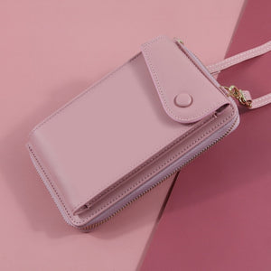 New Women Purses Solid Color Leather Summer Bag Shoulder Strap Mobile Phone Bag Card Holders Wallet Handbag Pockets for Girls