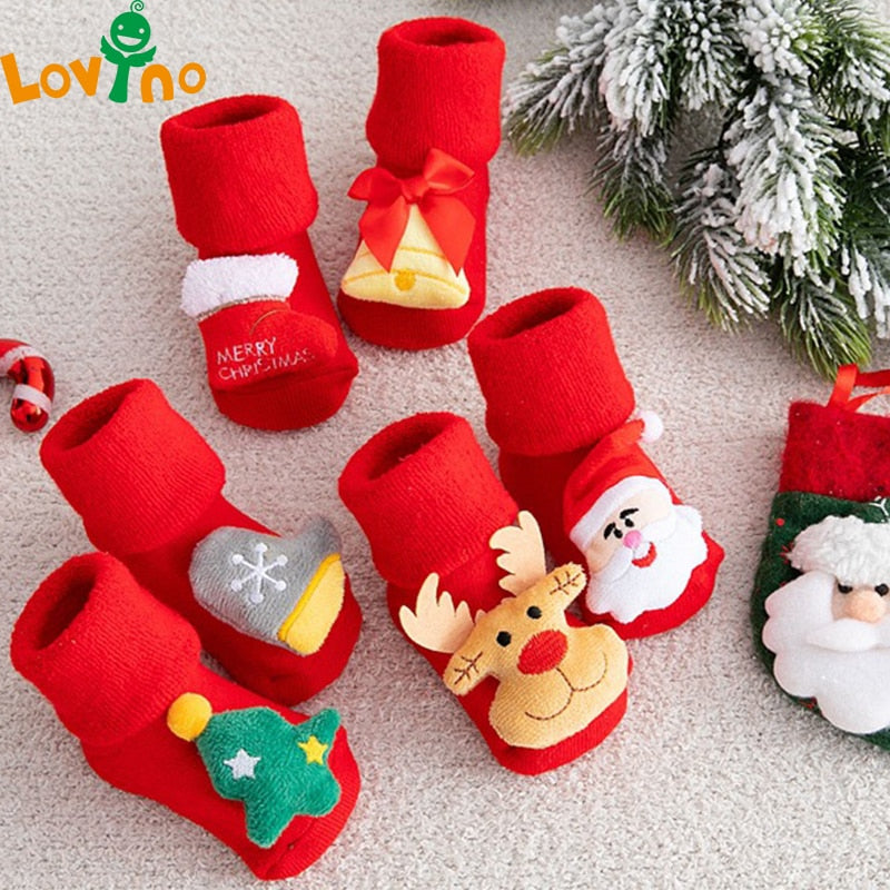 Kids Children's Socks for Girls Boys Thicken Print Cotton Toddlers Baby Christmas Socks for Newborns Infant Short Socks Clothing