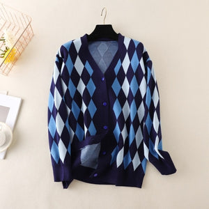 New Women Girl Fall Winter Cardigans Full Sleeve Knitted Sweaters V Neck Basic Knitwear Rainbow Jacket Loose Cardigans Tops