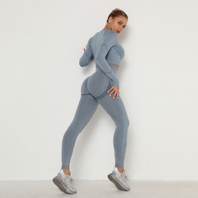 Women's Sets Skinny Tracksuit Breathable Bra Long Sleeve Top Seamless Outfits High Waist Push Up Leggings Gym Clothes Sport Suit