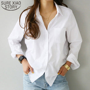 Women Shirts and Blouses 2021 Feminine Blouse Top Long Sleeve Casual White Turn-down Collar OL Style Women Loose Blouses 3496 50