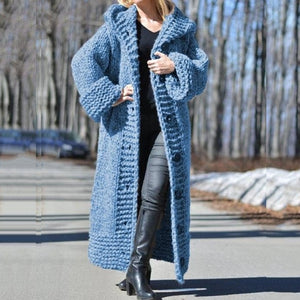 2020 Fall Winter Hooded Oversized Plus Size Sweaters Thick Warm Cardigan Women Knitted Coats Loose Long Overcoats Knitwear