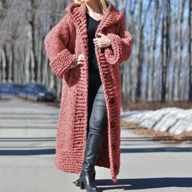 2020 Fall Winter Hooded Oversized Plus Size Sweaters Thick Warm Cardigan Women Knitted Coats Loose Long Overcoats Knitwear