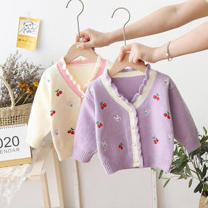 Spring-Fall Baby Girls Sweaters 1-5Y Little kids Soft Comfortable Pearl Button Knitted Jacket Toddler Clothes Winter Warm Coat