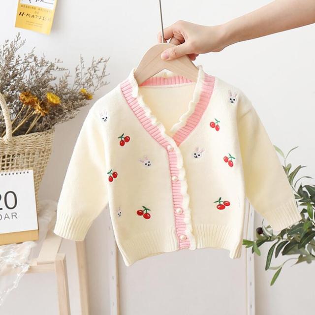 Spring-Fall Baby Girls Sweaters 1-5Y Little kids Soft Comfortable Pearl Button Knitted Jacket Toddler Clothes Winter Warm Coat