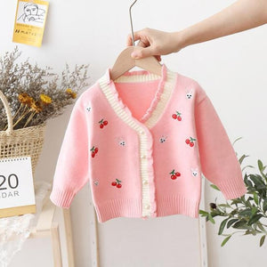 Spring-Fall Baby Girls Sweaters 1-5Y Little kids Soft Comfortable Pearl Button Knitted Jacket Toddler Clothes Winter Warm Coat