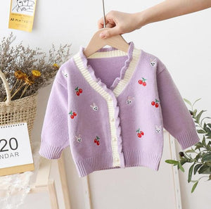 Spring-Fall Baby Girls Sweaters 1-5Y Little kids Soft Comfortable Pearl Button Knitted Jacket Toddler Clothes Winter Warm Coat