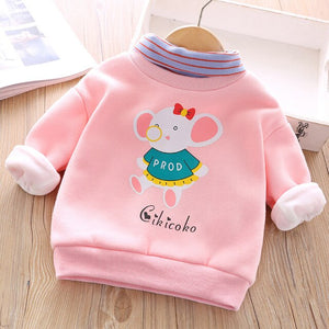 Jargazol Winter Fleece Kid Clothes Cartoon Elephant Printed High Collar Sweatshirts Cute Little Girls Tops Fall Children Tops