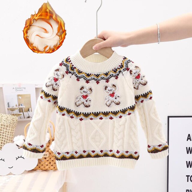 Winter baby boys girls fleece inside sweaters full sleeve O-neck knitted pullovers spring fall tops little kids clothes jacket