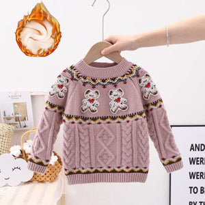 Winter baby boys girls fleece inside sweaters full sleeve O-neck knitted pullovers spring fall tops little kids clothes jacket