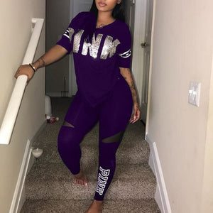 2 Piece Set Tracksuit Casual Women Sweatsuit Pink Letter Print Plus Size Tops Skinny Pants Sweat Suits Sports Two Piece Outfits