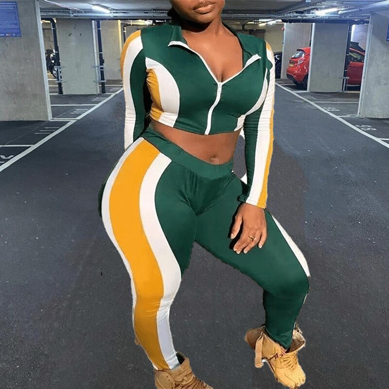 Plus Size Sets Women Tracksuit 2 Piece Set Long Sleeve Jacket and Pants Set Green Sweat Suit Sport Outfit Wholesale Dropshipping