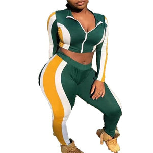 Plus Size Sets Women Tracksuit 2 Piece Set Long Sleeve Jacket and Pants Set Green Sweat Suit Sport Outfit Wholesale Dropshipping