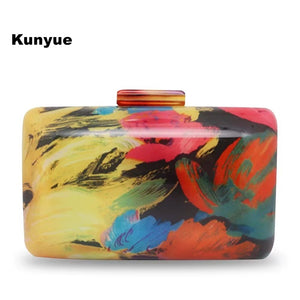 New Designers wallet Women Floral Acrylic Evening Bags Elegant Lady Flower Print Clutch Purse Vintage Party Prom Casual Handbags