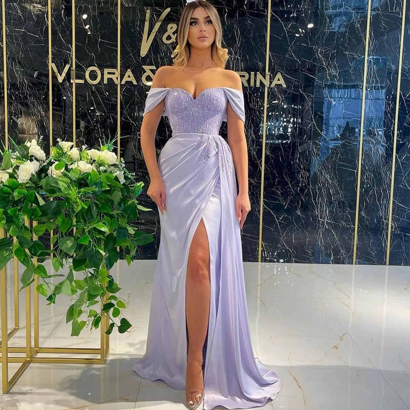 Thinyfull Sexy Prom Dresses 2022 Off Shoulder Sequins Evening Dress Saudi Arabia High Split Night Cocktail Party Gowns Plus Size