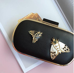 Fashion insect butterfly decoration pu leather retro party purse women&#39;s evening bag clutch bag female chain purs shoulder bag